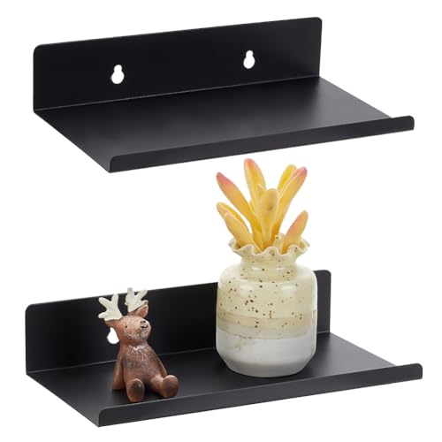 AHANDMAKER 2Pcs Metal Floating Shelves for Wall, 7.87x3.9 Black M...
