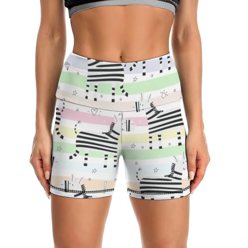 Cute Animal of Zebra Pattern High Waist Yoga Shorts for Women Athletic Shorts Leggings Running Pants Black