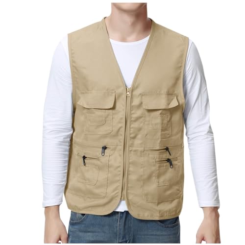 Men's Fishing Vest Zip Up Utility Safari Travel Vest Multi Pockets Outdoor Lightweight Work Photo Cargo Summer Vests