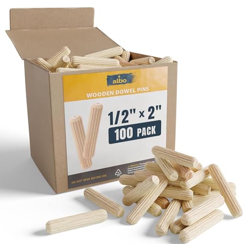 Image of ALBO Wooden Dowel Pins 1 /2 x 2 inch Fluted Wood Dowels Rods 100 Pack Hardwood Crafts Dowel Pegs
