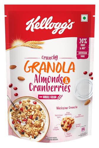 Kellogg's Crunchy Granola Almonds & Cranberries 450g/460g | 24% Fruit & Nut, Baked Multigrain | Whole-grain Oats, Wheat, Corn, Rice and Barley, Source of Fibre | Breakfast Cereal (Weight may vary)