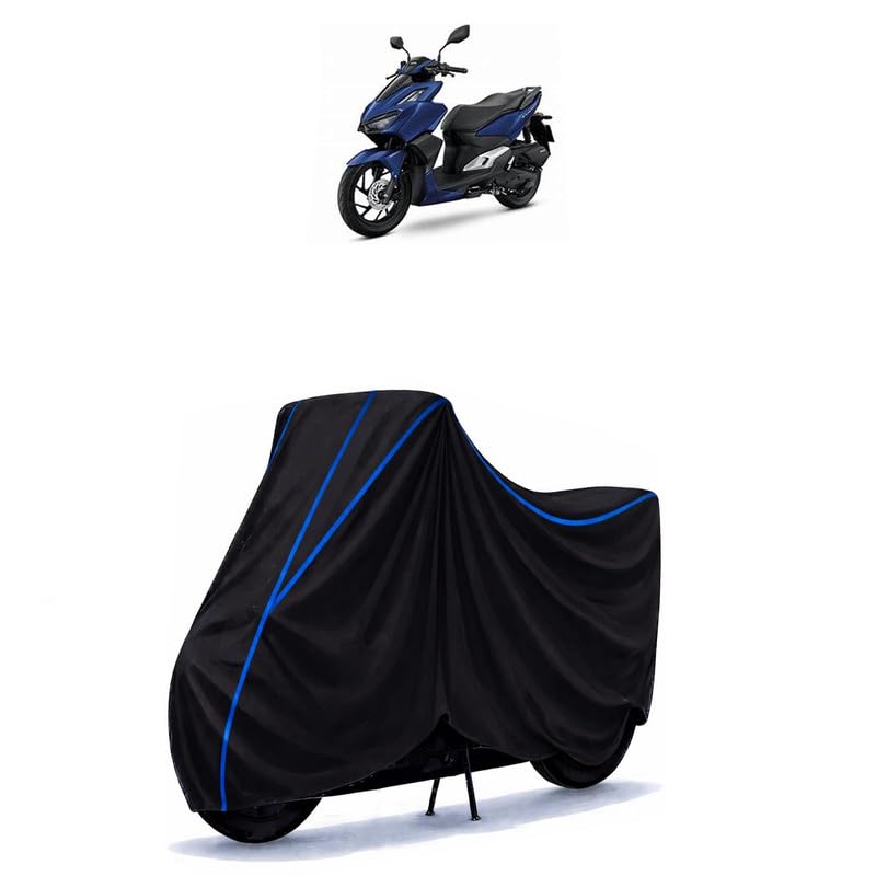 Image of Scooty Cover Water Resistant for Cliq 160 | Universal Scooter & Bike Cover | Heavy Duty UV Dust, Rain & Scratch Protection | Elastic Fit All Weather Indoor Outdoor | Black with Blue Piping