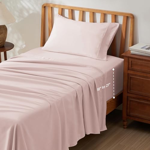 Image of Bedsure Twin XL Sheets Dorm Bedding, GentleSoft Breathable Extra Long Twin Sheets & Pillowcases, Moisture Wicking Cooling, Deep Pocket Fits Mattress Up to 21 Inches Thick, Blush Pink