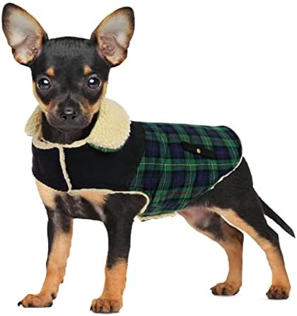 Preferhouse Winter Coat for Small and Medium Dogs, Puppy Plaid Jacket, Cotton Coat for Cold Weather, Windproof Warm Dog Garments, Pet Thickened Outfits Indoor Outdoor, Green XS