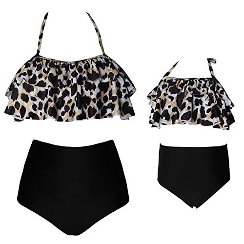 2Pcs Mommy and Me Matching Family Swimsuit Ruffle Women Swimwear Kids Children Toddler Bikini Bathing Suit Beachwear Sets