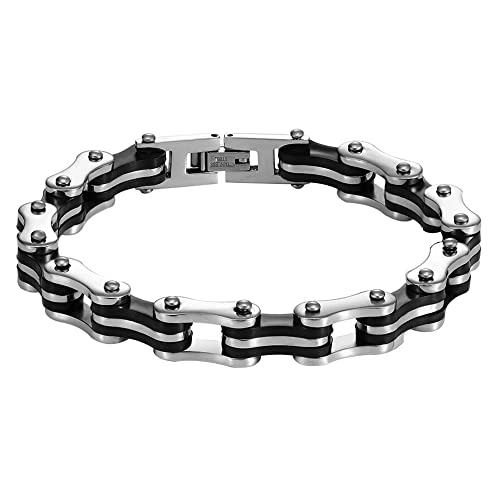 ZENSE - Bracelet gourmette pour homme Biker acier inoxydable argenté noir chaîne de moto vélo ZB0349