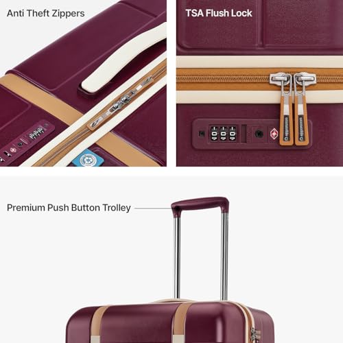 Image of uppercase Chester Large Size Trolley Bag for Travel | 360 8 Wheels Hard Luggage with TSA Lock, Anti-Theft Zippers | Hard Sided Polycarbonate Suitcase for Both Men & Women (Maroon)
