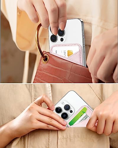 Miroddi Magnetic Wallet Card Holder For Magsafe, Mag-Safe Wallet For Iphone 14/13/12 Series, 0.12" Invisible Ultra-Thin For Iphone Wallet, Mag-Safe Wallet, 2 Independent Card Slot [Pink] #TOP5