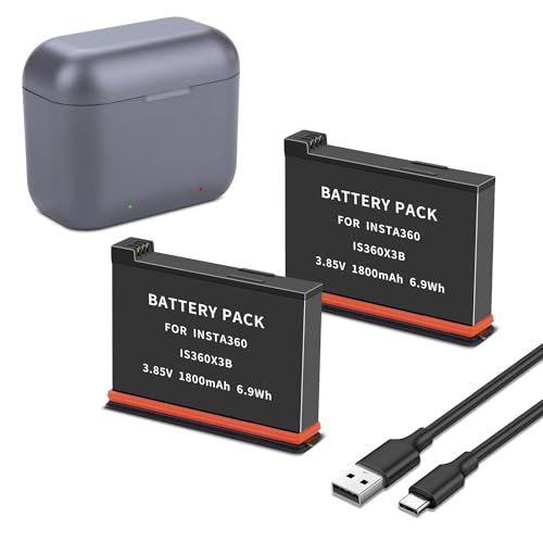 2 Pack for Insta360 X3 Battery, 5V 3A USB-C Dual-Slot Charging Box Compatible with Insta 360 ONE X3 IS360X3B Cameras Upgrade Battery Rechargeable Capacity 3.85V 1800mAh/6.9Wh