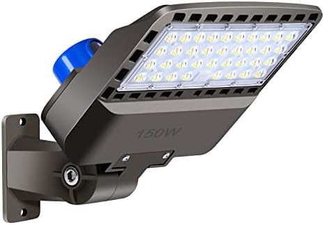 Juyace 150W led Parking lot Light Outdoor Street Area Lighting with Dusk to Dawn Photocell IP65 5000K Arm Mount 100-277V LED Shoe Box Commercial Lighting Adjustable Yard Security Light