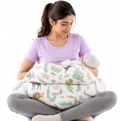 Image of Proliva Feeding Pillow for New Born Baby with Detachable Cover Breast Feeding & Maternity Nursing Pillow for Breastfeeding Support for Baby Feeding Pillow for Mom (White-RABIT-B2)