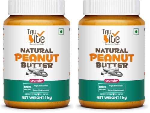 Image of Trubite Natural Peanut Butter (Crunchy) | Unsweetened | 30g Protein | Non GMO | Gluten Free | Cholesterol Free (1KG) (Pack of 2)