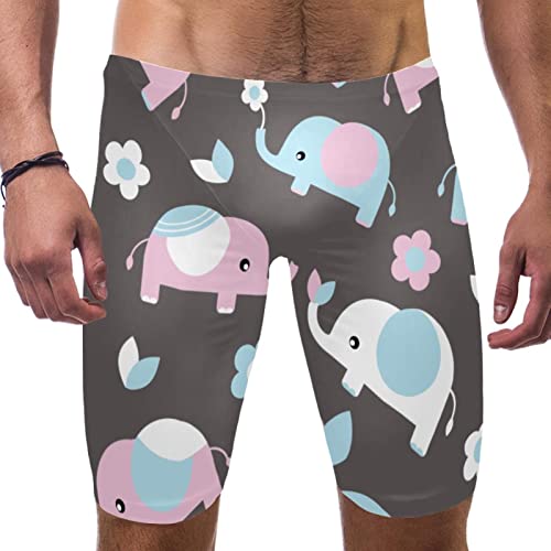 Jammers de natación para hombre con estampado de elefante de dibujos animados y diseño largo