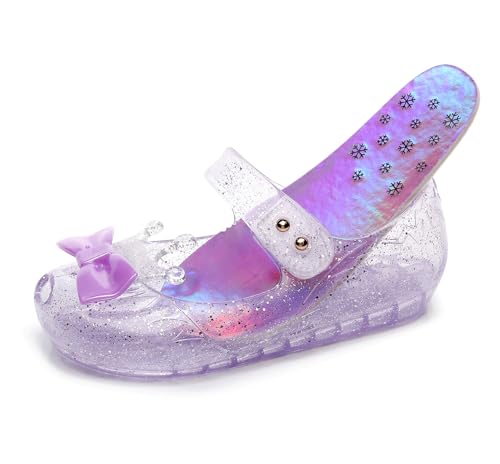Image of Jelly Shoes for Girls Princess Dress Up Flat Sandals for Toddler Cosplay Clear Glitter Jellies Mary Janes with Bow /Crown