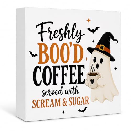 Halloween Coffee Bar Wood Box Sign, Ghost Coffee Bar Kitchen Decor Sign - image 1