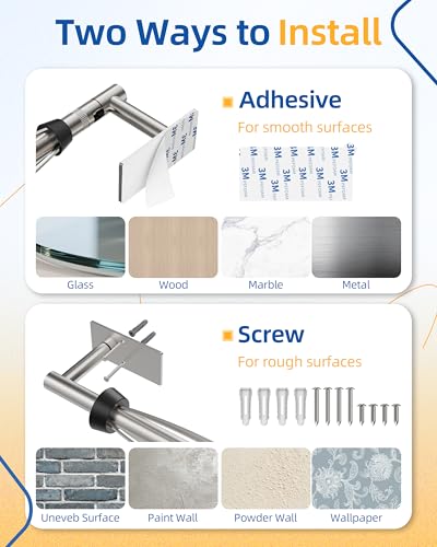 Image of RUACQ Paper Towel Holder Under Cabinet, One Hand Tearing Paper Towel Holder with Damping Effect, Wall Mount & Adhesive Stainless Steel Paper Roll Holder for Kitchen Bathroom (Sliver)