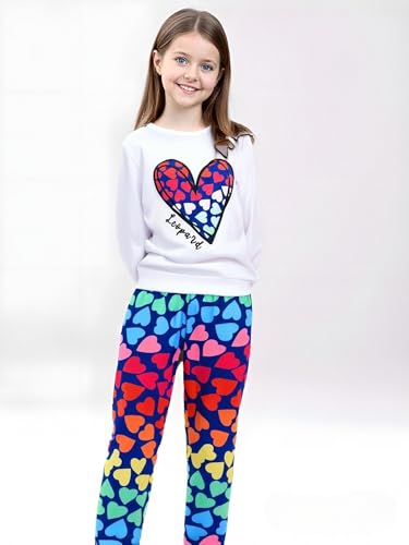 Image of Kids Toddler Girl Clothes Heart Letter Print Long-sleeved round collar top+Letter Print Pants Outfits Set