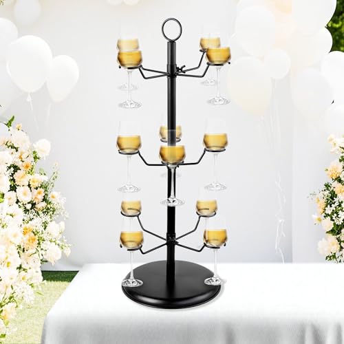 AQAREA Champagne Tower Stemware Racks: 3 Tier With 12 Holders for Champagne Flutes - Wine Glass Flight Tasting Display for Drinks Cocktails/Martini/Margarita Cups