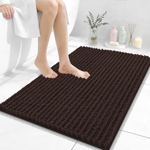 Image of OLANLY Bathroom Rug Mat 36x24, Thick Soft and Absorbent Chenille Bath Mat, Non-Slip Rubber Backing, Machine Washable Quick Dry Bath Rugs for Tub Shower Floor, Home Decor Accessories, Brown