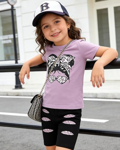 Image of OLMRJKD Kid Toddler Girl Clothes Summer Short Sleeve Figure Graphic Tee Shirt + Shorts Summer Outfits Set