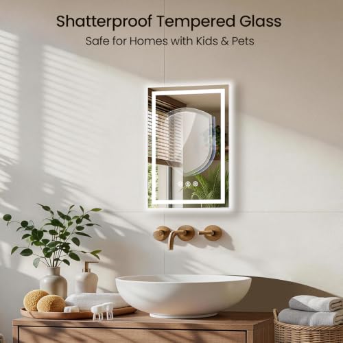 Image of 16x24 LED Bathroom Mirror with Anti-Fog, Backlit & Front Lit, Memory | Stepless Dimmable 3 Color CRI 95+ Shatterproof Tempered Glass ETL Listed for Safety Lighted Bathroom Vanity Mirror for Wall