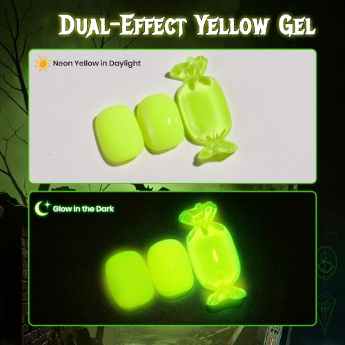 Image of Beetles Halloween Gel Nail Polish, 15ml Yellow Glow in the Dark Gel | Neon lemon yellow shade for Halloween pumpkin, flame, slime and spooky nail art