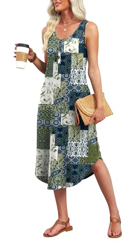 Image of WIHOLL Summer Dresses for Women 2026 Button Front Sleeveless Casual Midi Dress Beach Vacation Sundresses with Pockets