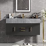 homary 39.4' Floating Bathroom Vanity with Sink, Modern Bathroom Vanity with Sintered Stone Countertop and 2 Drawers 2 Storage Cabinets, Undercounter Ceramic Sink Cabinet, Black