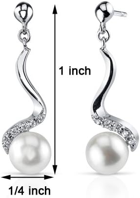 Miniatura 3 de Peora Sterling Silver Freshwater Cultured White Pearl Pendant Necklace and Earrings, Spiral Drop Design