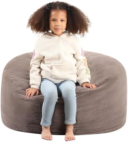 2-in-1 Kids Round Bean Bag Chair, Fluffy Beanbag with High-Density Foam Fillings for Toddlers, Reading Cushion Chair Corner, 16