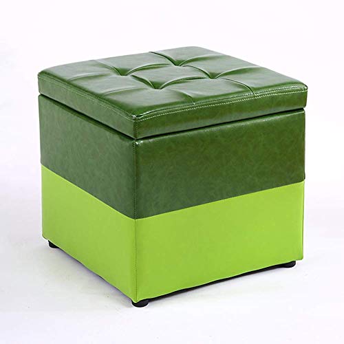 Pouf repose-pieds avec rangement cube en similicuir vert - 2