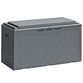 Greesum 100 Gallon Resin Deck Box Large Outdoor Storage Boxes with Cushions for Garden Tools, Patio Furniture Pillows, Pool Supplies, Gray
