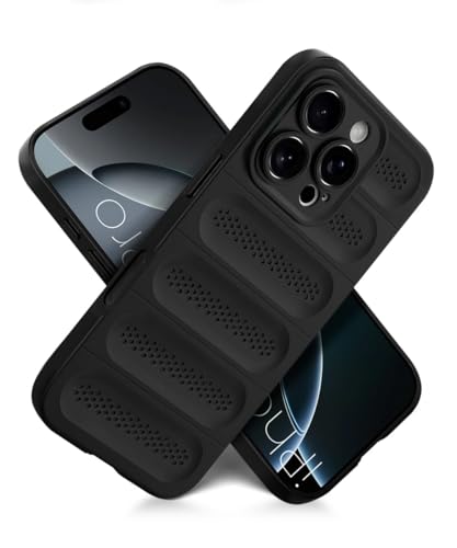Image of WOW IMAGINE Ultimate Silicone Back Cover Case for iPhone 16 Pro | Heat Dissipation Thin Soft TPU | 360 Camera Protection | Breathable Cooling Holes - Pitch Black