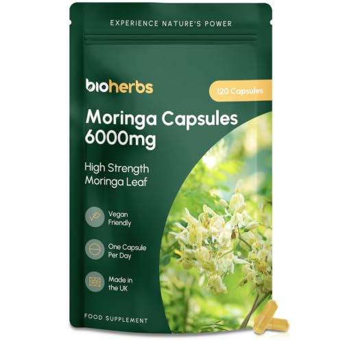 Moringa Capsules 6000mg High Strength -120 One-Per-Day Capsules (4-Month Supply) by BioHerbs