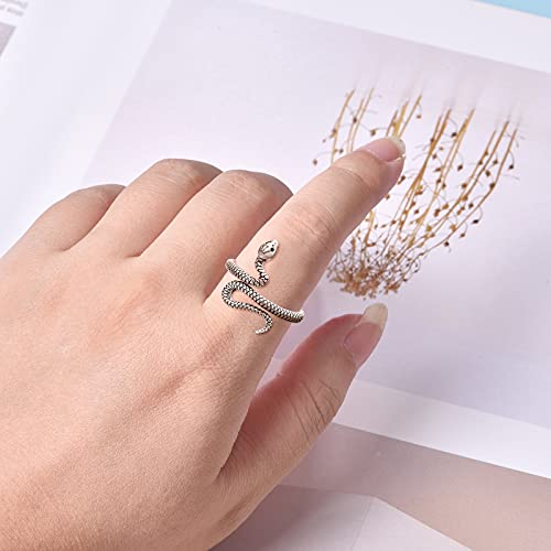 Praymos Snake Ring 925 Sterling Silver Reptile Serpent Ring Vintage Punk Adjustable Open Ring For Women Men Snake Jewelry #TOP3