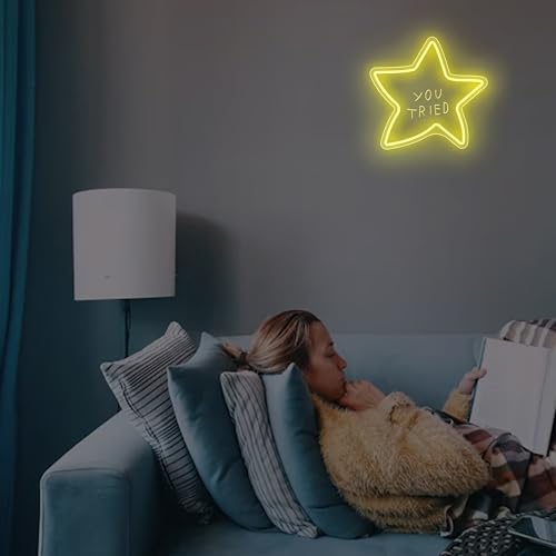 Image of You Tried Star LED Neon Sign Motivational Quote Light for Dorm Rooms Creative Studios, Neon Art for Game Rooms Inspirational Spaces, Unique Gift for Goal Setters Achievement Celebrators