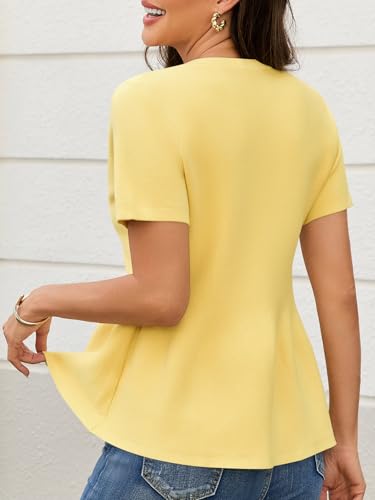 Image of Saodimallsu Womens Short Sleeve Cardigans Ruffle Button Down Crew Neck Peplum Babydoll Knit Sweater Tops