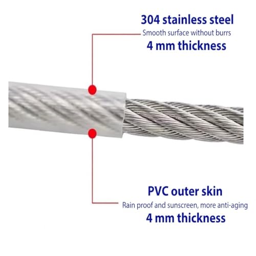 Image of 10 Meters Heavy Duty 4mm PVC Coated Steel Clothesline Wire Ideal for Home Use, Adjustable U-Clamps, Rustproof Anti-Sag, with Carabiner Hooks (Wall Hooks Not Included)