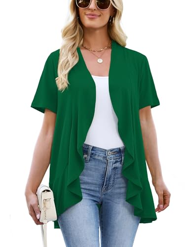 Image of Heymoments Women's Lightweight Open Front Knit Cardigans Short Sleeve Casual Soft Drape Summer Cardigan S-2XL