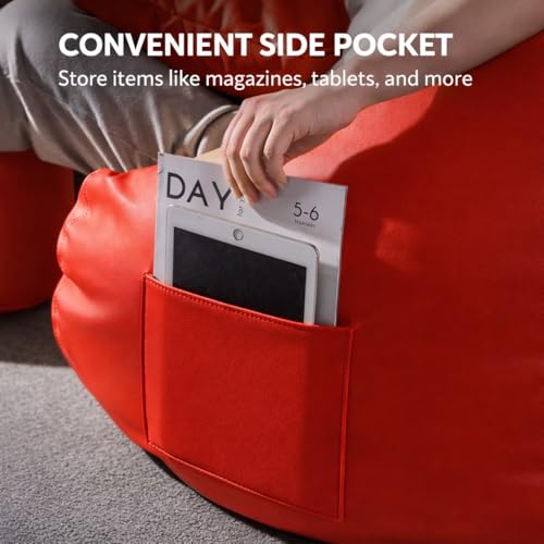 Image of 4XL Tear Drop Bean Bag with Footrest & Cushion | Premium Leatherette Bean Bag Cover | XXXXL Lounger Chair for Living Room | Without Beans | Upto 150 Kg (Red, XXXXL)