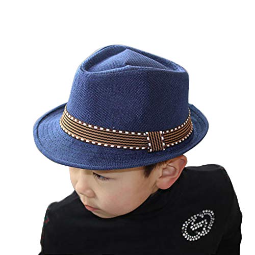 Kid's Short Brim Fedoras Sun Hats Linen Trilby Panama Jazz Beach Hat Summer UPF50+ Vintage 1920s Anti-UV Cap with Band