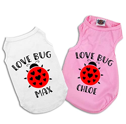 Personalized Love Bug Valentine Dog Shirt, Valentine's Day Dog Shirt, Love Bug Valentine Shirt for Dogs, Valentine's Day Shirt for Dogs (M 10-15 lbs, Pink)