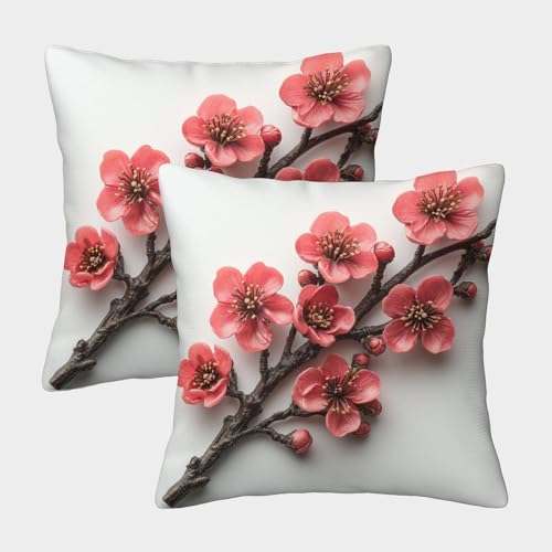 HAAPYILUO Prunus Mume F. Purpurea Fundas Cojines Decorativa 2 Piezas Plants and Flowers Funda De Almohada Poliéster Cuadradas El Rincón Mascota 40x40cm