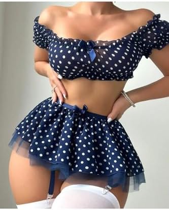 İntive Lingerie Jessica Lacivert Puantiyeli Latin Kadın Büstiyer Jartiyer Takım (Çorapsız)-0135 Lacivert S/M - Görsel 2