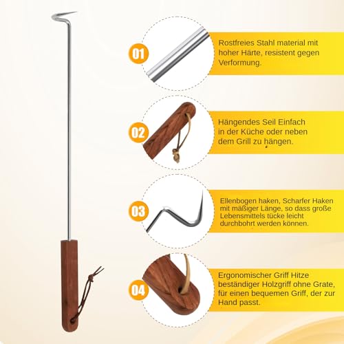 Sharplace Lebensmittelwender, Grillwender-Haken, Grillzubehör, Stabiler Fleischwender-Haken aus Edelstahl für Gemüse, BBQ-Grillwenden, 44 cm x 3.7 cm