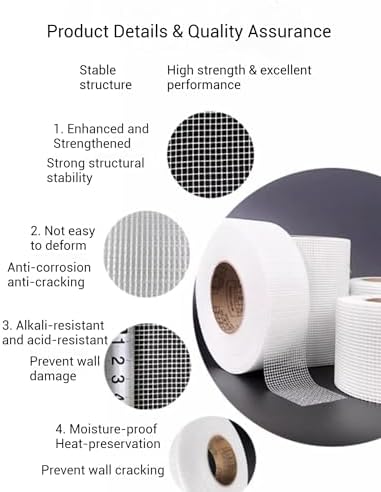 82FT Self-Adhesive Fiberglass Drywall Joint Tape - Heavy-Duty Repair Mesh for Wall Cracks & Seam Patching (13 Mesh, 15cm x 25m) - Durable & Easy to Use