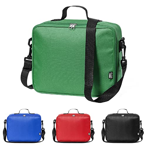 TIENDA EURASIA - Bolsa Termica Porta Alimentos, Nevera de Tela Portatil con Base Reforzada, Interior Isotermo, Incluye Asa y Cinta de Bandolera Ajustable (Verde)