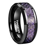 TUTISS 8mm Purple Carbon Fiber Celtic Dragon Inlay Black Tungsten Rings for Men Women Wedding Bands Beveled Edges Comfort Fit Size 14