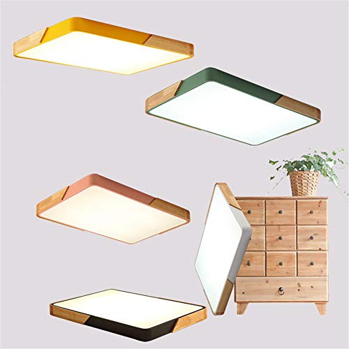 Preisvergleich Produktbild Quadratische ultradünne LED-Deckenleuchte, widerstandsfähiges Holzhandwerk, dimmbare Arbeitszimmerbeleuchtung für Schlafzimmer, 40 cm, dreifarbig, weiß