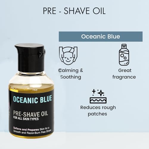 Pink Woolf Oceanic Blue Pre-Shave Oil for Men – Reduces Razor Burn & Shaving Irritation, Improves Razor Glide, Fresh Aquatic Fragrance, Suitable for All Skin Types, 60 ml